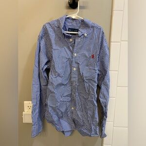 Ralph Lauren Blue Gingham Button Down Shirt / Size M (10-12) / EUC